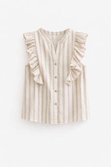 BLUSA SIN MANGAS CON VOLANTES Y RAYAS FBZHY2605