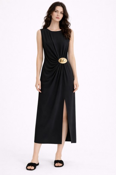 VESTIDO MIDI DRAPEADO CON DETALLE METÁLICO FBZMA1668