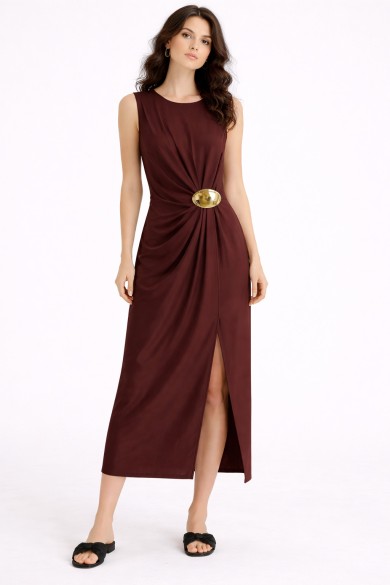 VESTIDO MIDI DRAPEADO CON DETALLE METÁLICO FBZMA1669