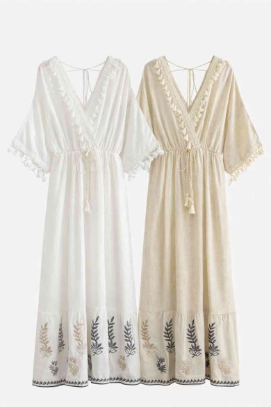 VESTIDO LARGO BOHO ESCOTE V BORDADO DBT-X6194