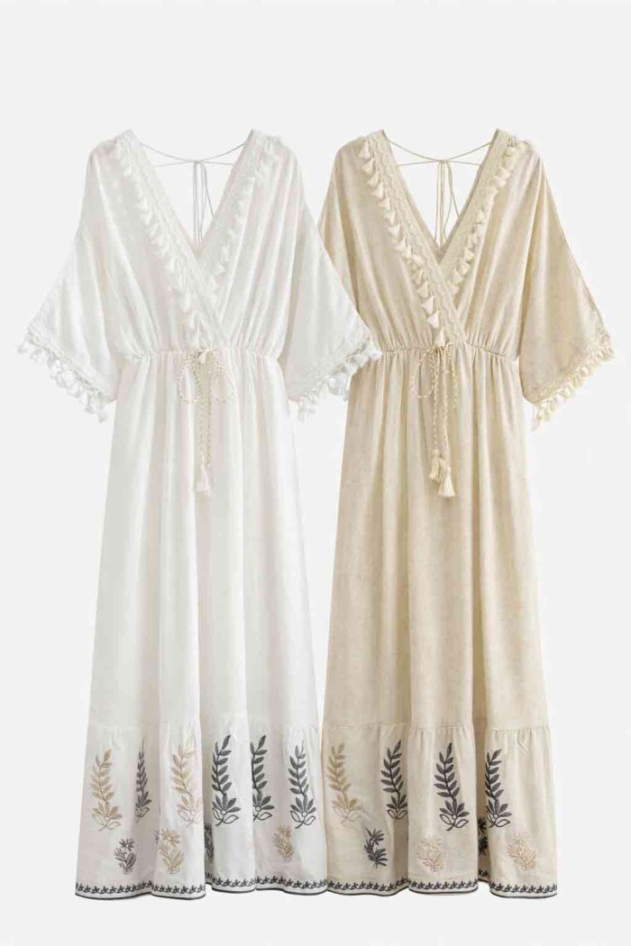 VESTIDO LARGO BOHO ESCOTE V BORDADO DBT-X6194