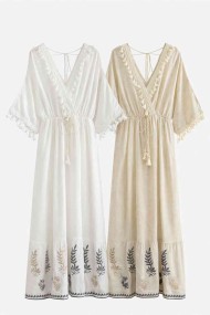 VESTIDO LARGO BOHO ESCOTE V BORDADO DBT-X6194