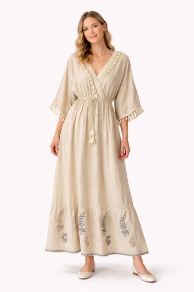 VESTIDO LARGO BOHO ESCOTE V BORDADO DBT-X6194