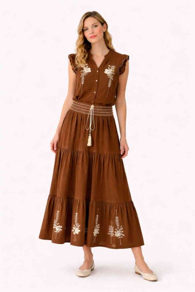 CONJUNTO DOS PIEZAS BORDADO BLUSA  FALDA DBT-X6067