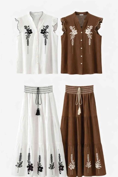 CONJUNTO DOS PIEZAS BORDADO BLUSA  FALDA DBT-X6067