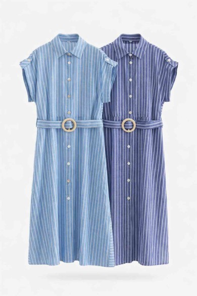 VESTIDO CAMISERO RAYAS CON CINTURÓN DBT-X6203
