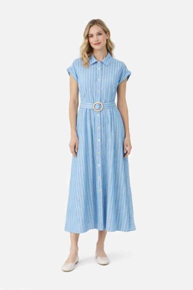 VESTIDO CAMISERO RAYAS CON CINTURÓN DBT-X6203
