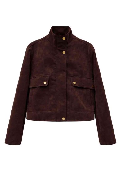 CHAQUETA CORTA EFECTO ANTE CON BOTONES TY-M9301 VINO ROJO