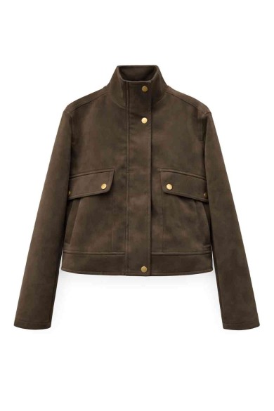 CHAQUETA CORTA EFECTO ANTE CON BOTONES TY-M9301 CAFE