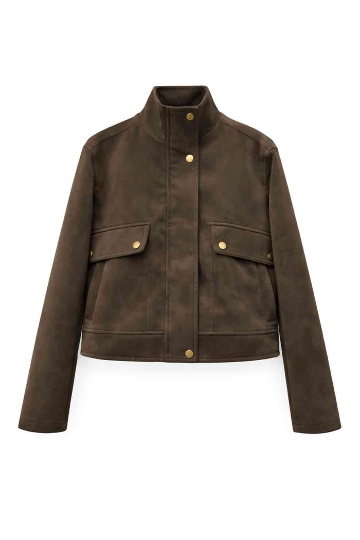 CHAQUETA CORTA EFECTO ANTE CON BOTONES TY-M9301 CAFE