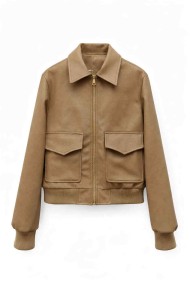 CHAQUETA CORTA EFECTO PIEL CON CREMALLERA TY-M9307 CAMEL
