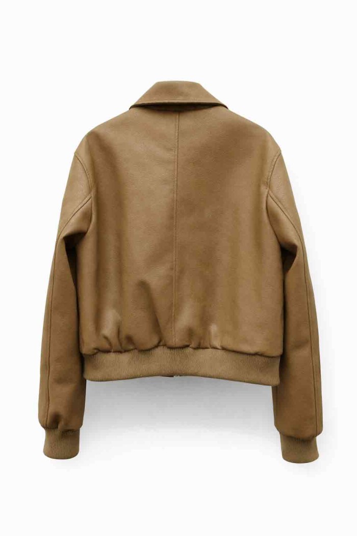 CHAQUETA CORTA EFECTO PIEL CON CREMALLERA TY-M9307 CAMEL