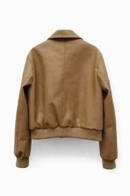 CHAQUETA CORTA EFECTO PIEL CON CREMALLERA TY-M9307 CAMEL