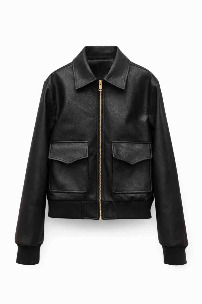 CHAQUETA CORTA EFECTO PIEL CON CREMALLERA TY-M9307 CAFE