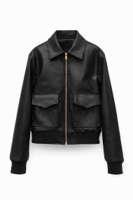 CHAQUETA CORTA EFECTO PIEL CON CREMALLERA TY-M9307 CAFE