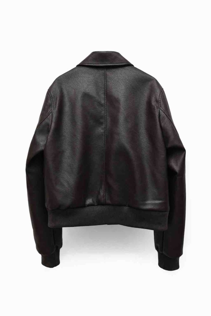 CHAQUETA CORTA EFECTO PIEL CON CREMALLERA TY-M9307 CAFE
