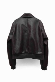 CHAQUETA CORTA EFECTO PIEL CON CREMALLERA TY-M9307 CAFE