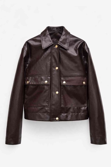 CHAQUETA CORTA EFECTO PIEL BOTONES DORADOS TY-M9328 CAFE