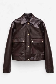 CHAQUETA CORTA EFECTO PIEL BOTONES DORADOS TY-M9328 CAFE