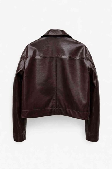 CHAQUETA CORTA EFECTO PIEL BOTONES DORADOS TY-M9328 CAFE