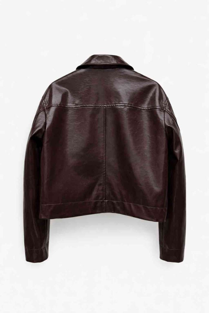CHAQUETA CORTA EFECTO PIEL BOTONES DORADOS TY-M9328 CAFE