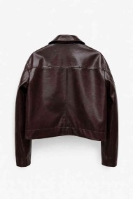 CHAQUETA CORTA EFECTO PIEL BOTONES DORADOS TY-M9328 CAFE