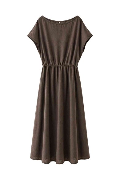 VESTIDO MIDI SUELTO CON CINTURA FRUNCIDA FBZMR22497