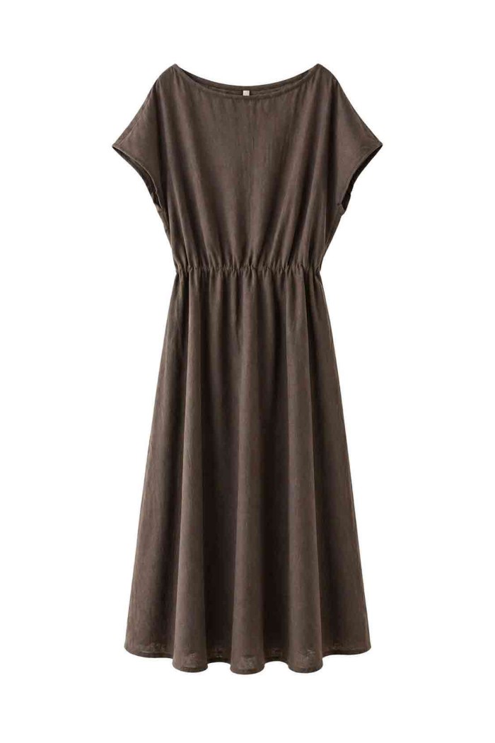 VESTIDO MIDI SUELTO CON CINTURA FRUNCIDA FBZMR22497