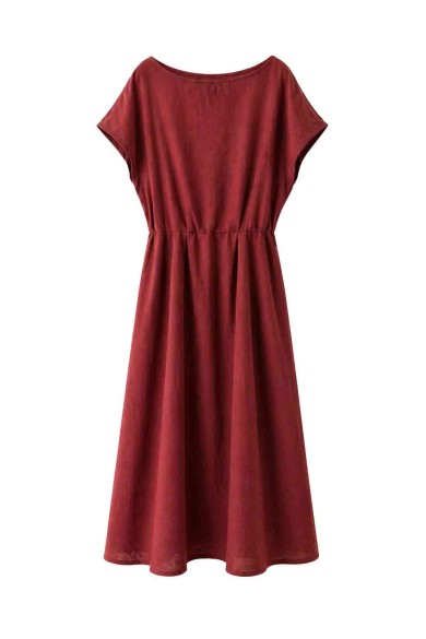 VESTIDO MIDI SUELTO CON CINTURA FRUNCIDA FBZMR22497