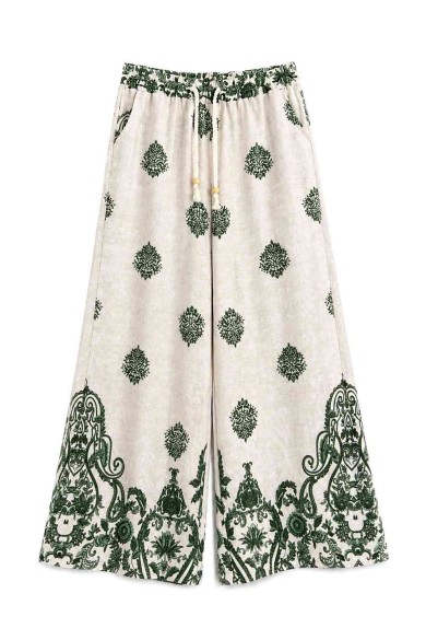 PANTALÓN PALAZZO ESTAMPADO CON CINTURA ELÁSTICA Y CORDÓN TY-H2510 VERDE
