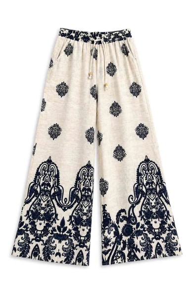 PANTALÓN PALAZZO ESTAMPADO CON CINTURA ELÁSTICA Y CORDÓN TY-H2510 AZUL MARINO