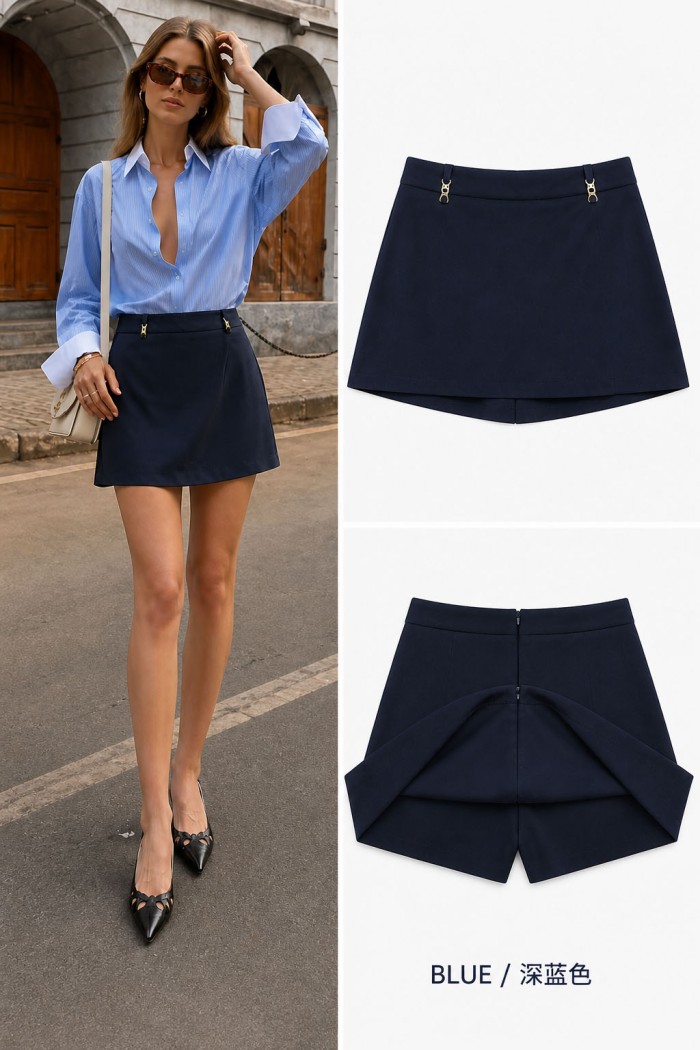 FALDA PANTALÓN CORTA DE TIRO ALTO FBZMF161654 AZUL MARINO
