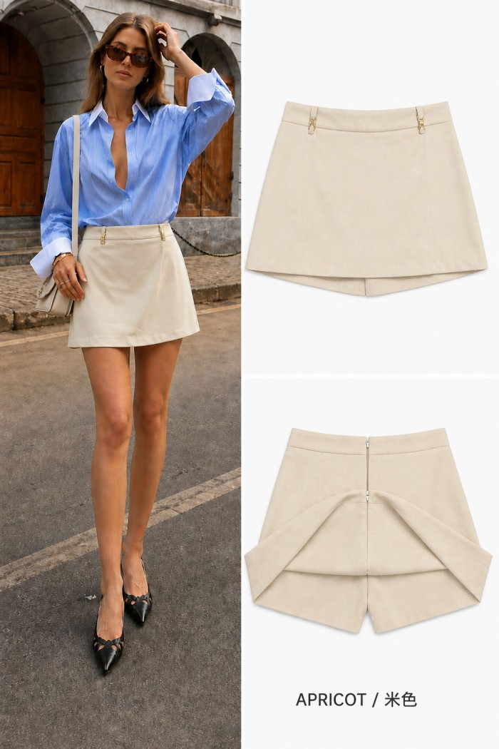 FALDA PANTALÓN CORTA DE TIRO ALTO FBZMF161654 BEIGE