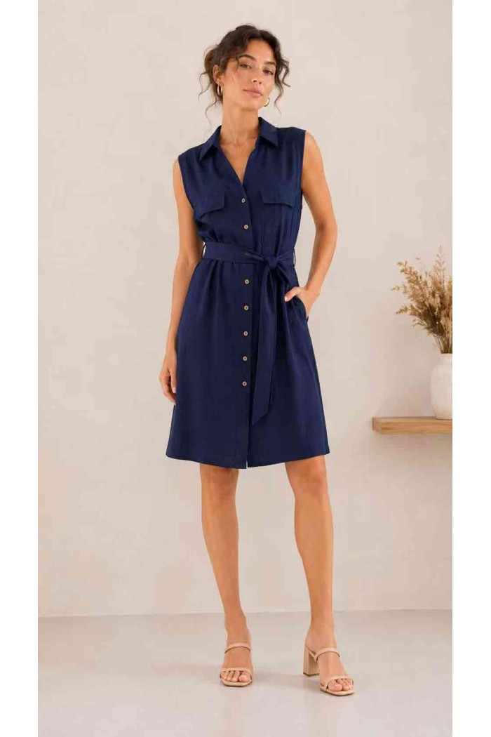 VESTIDO CAMISERO SIN MANGAS CON CINTURÓN FBZMR21949