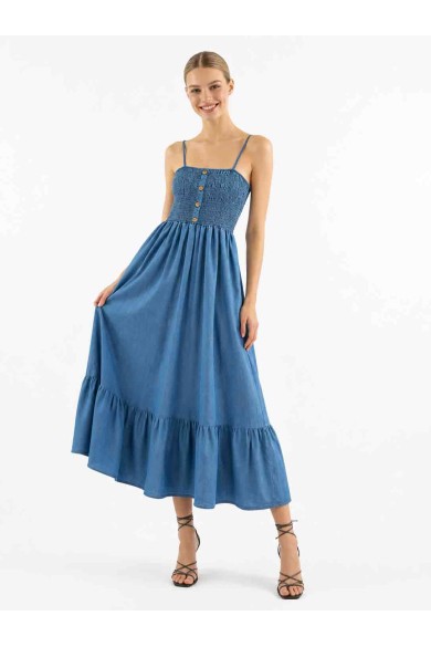 VESTIDO MIDI DENIM FRUNCIDO DBT-X5879