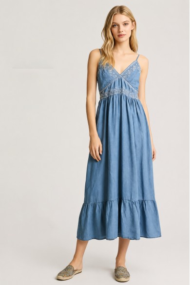 VESTIDO MIDI BORDADO DE TIRANTES DBT-X5711