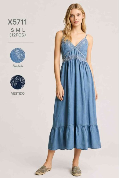 VESTIDO MIDI BORDADO DE TIRANTES DBT-X5711