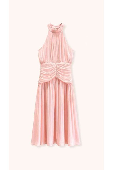 VESTIDO LARGO HALTER PLISADO SATINADO FBZMA1713