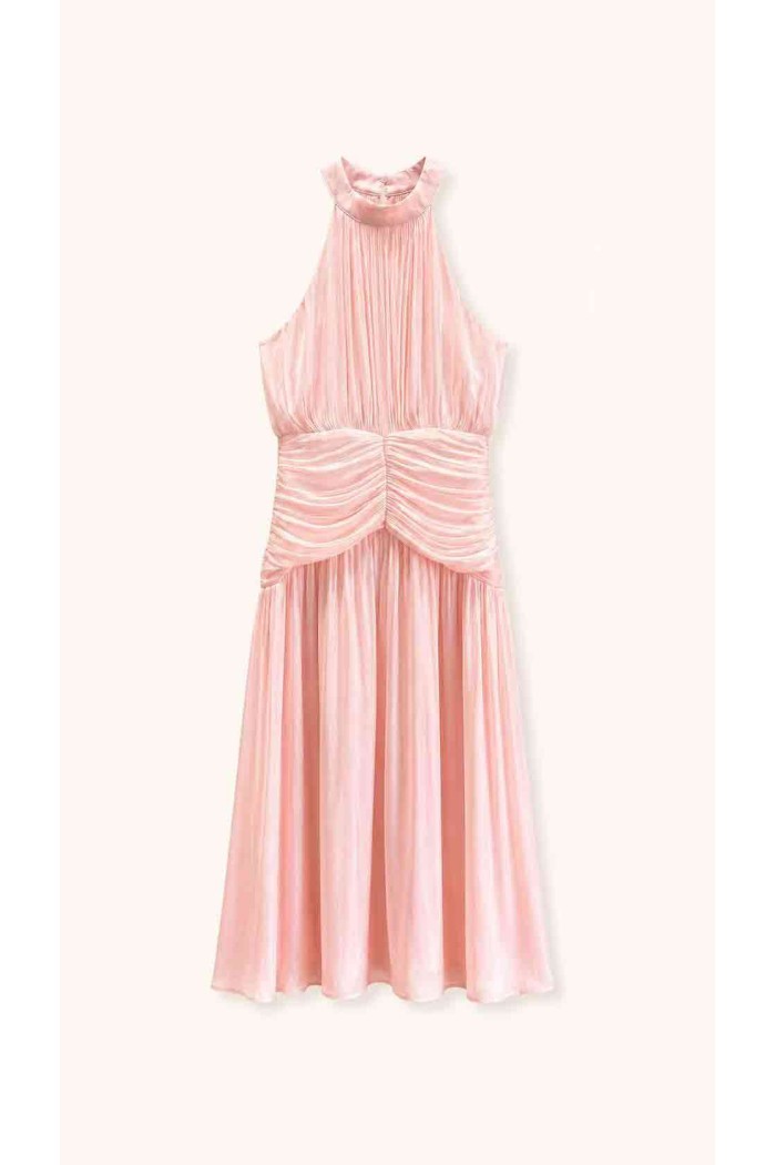 VESTIDO LARGO HALTER PLISADO SATINADO FBZMA1713