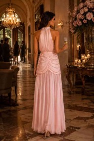 VESTIDO LARGO HALTER PLISADO SATINADO FBZMA1713