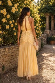 VESTIDO LARGO HALTER PLISADO SATINADO FBZMA1715