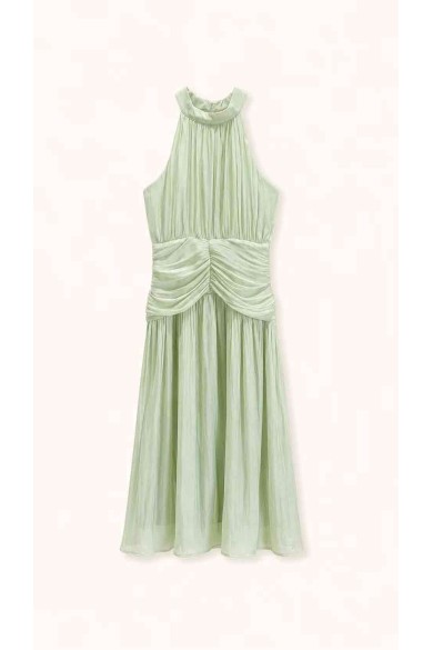 VESTIDO LARGO HALTER PLISADO SATINADO FBZMA1716