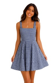VESTIDO CORTO DE CUADROS VICHY AZUL MARINO FBZMR22536