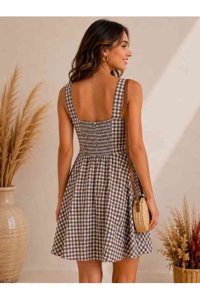 VESTIDO CORTO DE CUADROS VICHY FBZMR22534