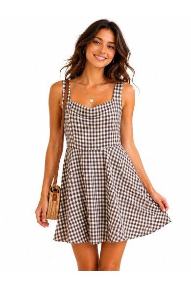 VESTIDO CORTO DE CUADROS VICHY FBZMR22534