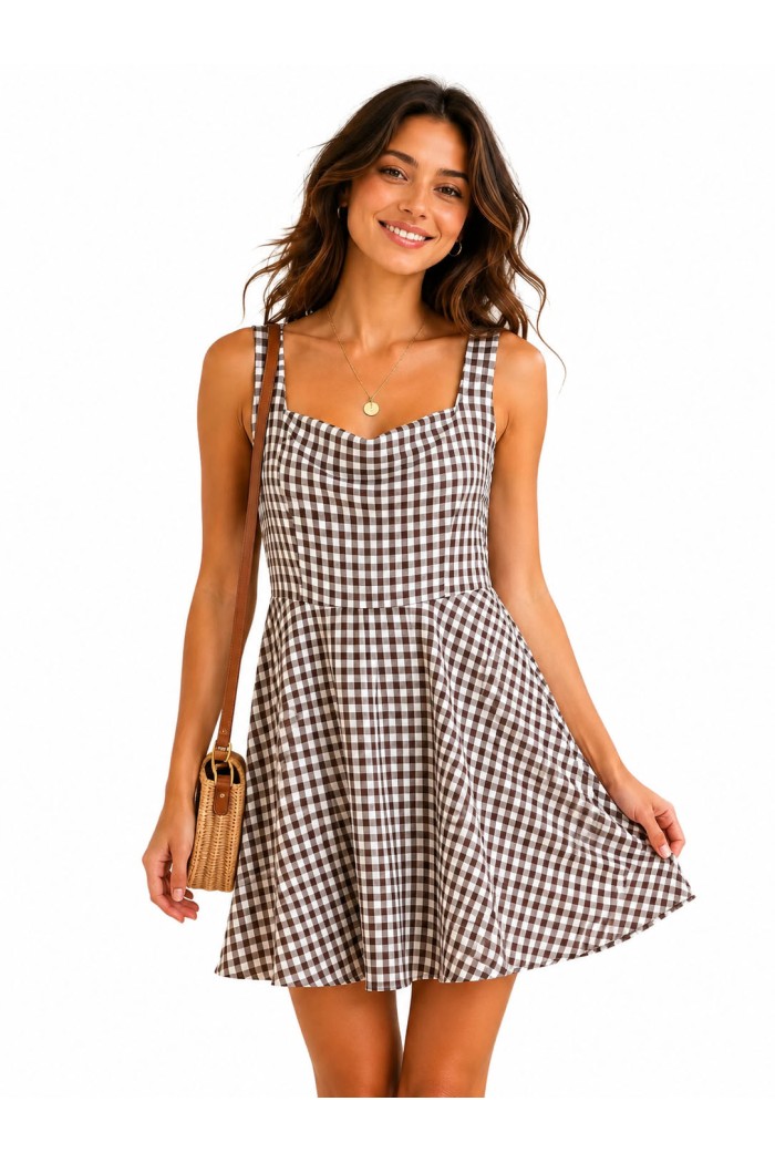 VESTIDO CORTO DE CUADROS VICHY FBZMR22534
