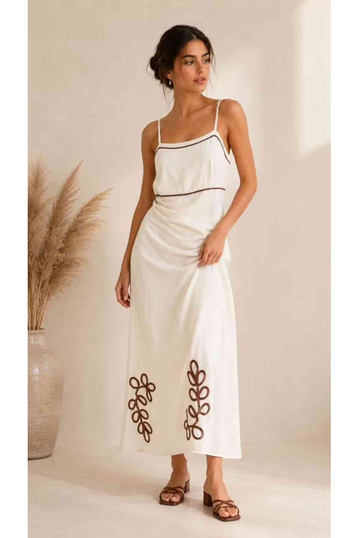 VESTIDO MIDI DE TIRANTES CON DETALLE CONTRASTE FBZMR22531