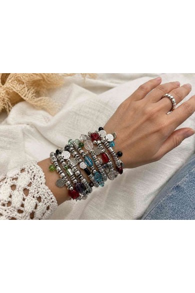 PULSERA BOHO PIEDRA NATURAL Y PERLAS TM-SL1106