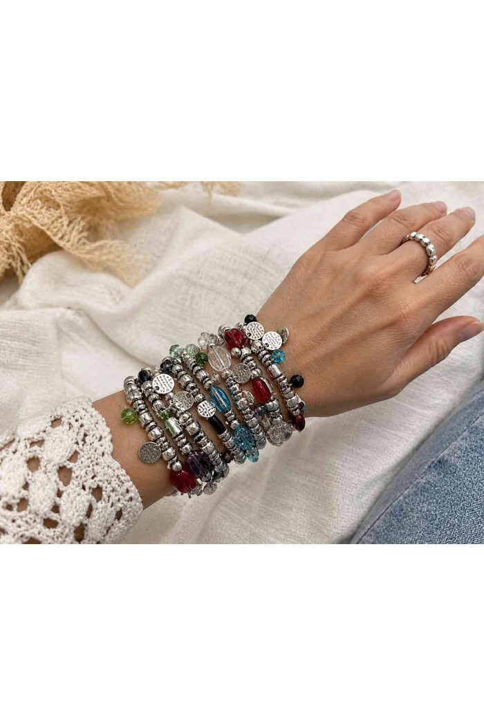 PULSERA BOHO PIEDRA NATURAL Y PERLAS TM-SL1106
