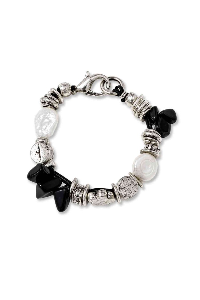PULSERA BOHO PIEDRA NATURAL Y PERLAS TM-SL1107
